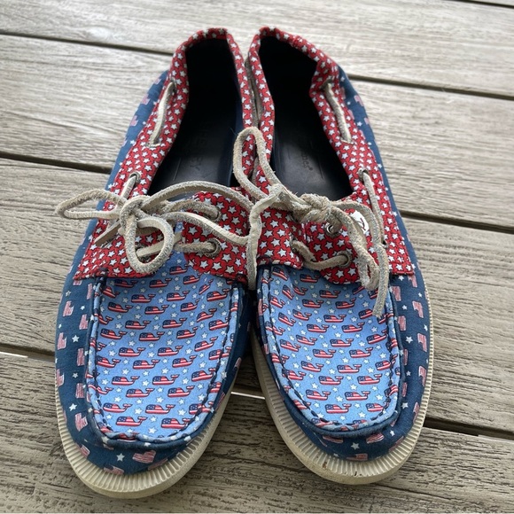 Sperry Vineyard Vines Americana Patriotic Top Sider Boat Shoes Unisex W 9 M 7 - Picture 1 of 9